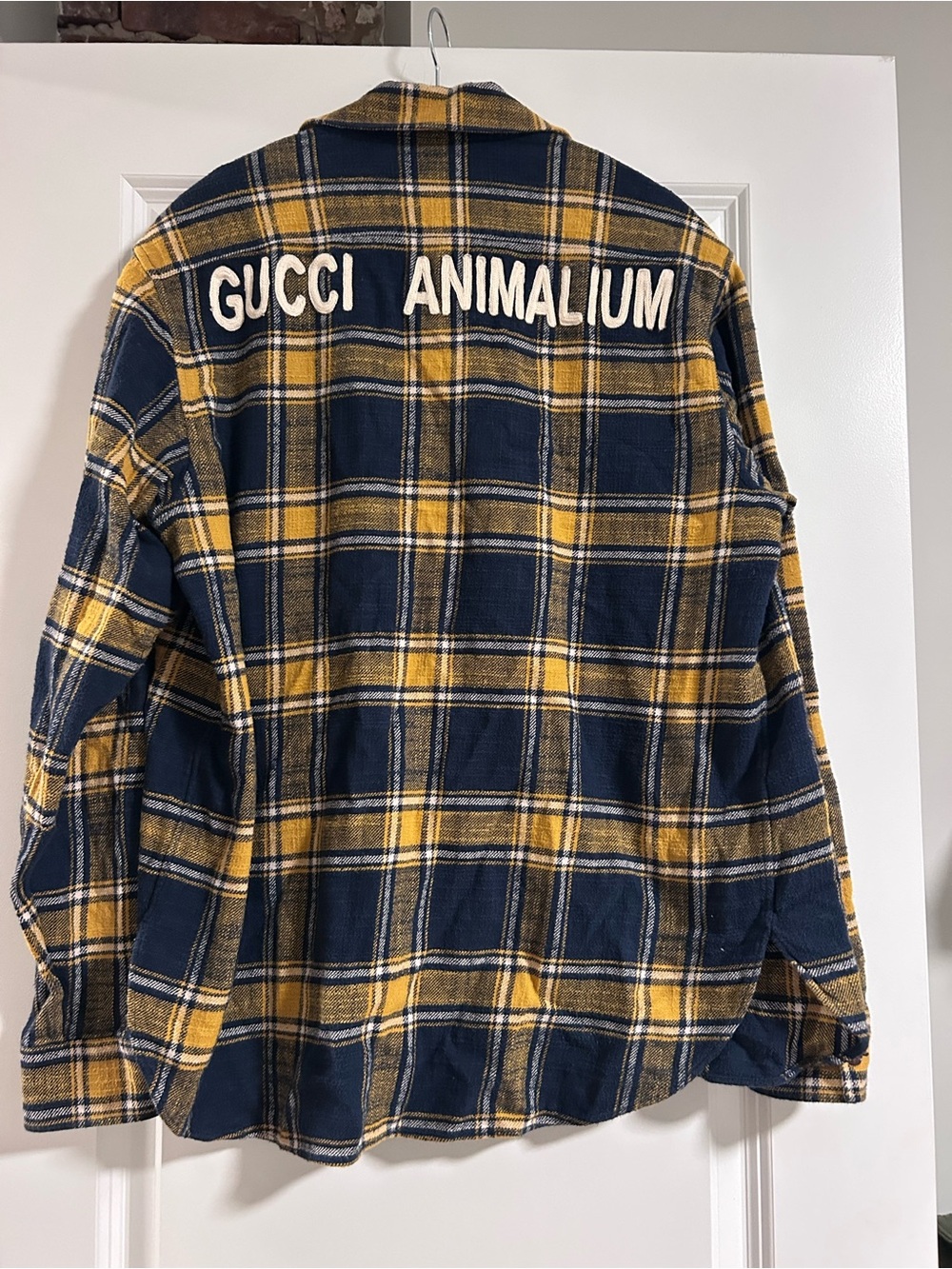 Gucci Yellow and Blue Cotton flannel shirt Wolf Embroidered - Picture 2 of 4